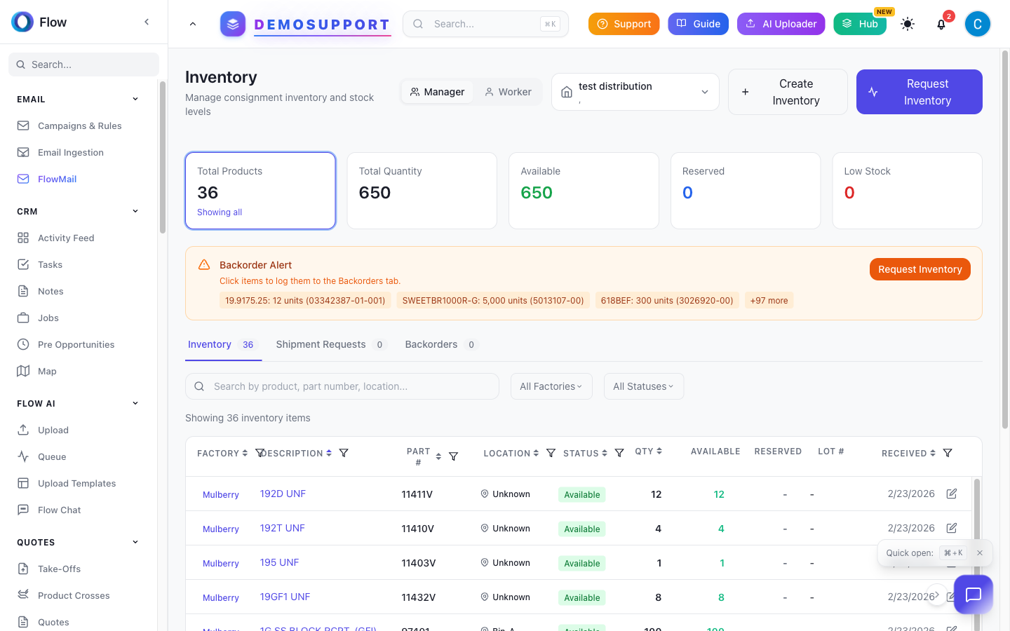 FlowDemand Inventory Management